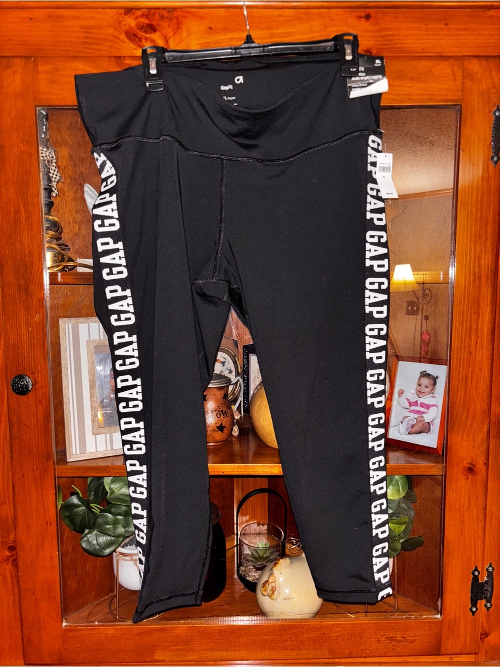 GAP XL Black Leggings with White gap Logo Side Stitch